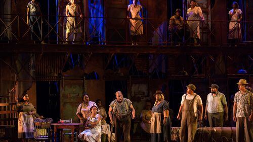 Musa Ngqungwana, center, as Porgy in the Glimmerglass production of “Porgy and Bess.” Contributed by Karli Cadel