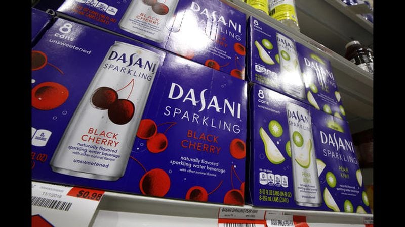 This Nov. 14, 2018 file photo shows Dasani sparkling water, a Coca-Cola product, on display at a market in Pittsburgh. 
