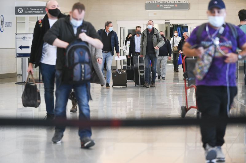 Passengers arrive from the International Terminal Monday, Nov. 8, 2021 at Hartsfield-Jackson Atlanta International Airportl. (Daniel Varnado/ For the Atlanta Journal-Constitution)