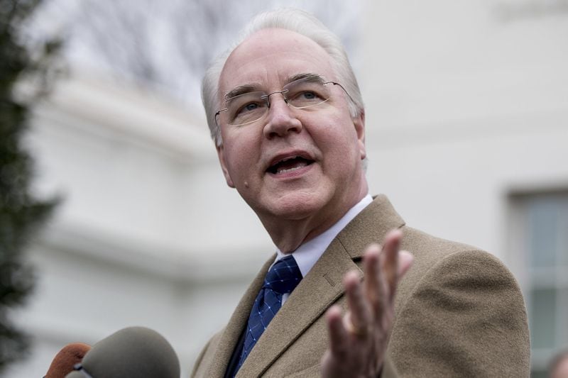 Health and Human Services Secretary Tom Price speaks outside the West Wing of the White House in Washington, Monday, March 13, 2017, after Congress’ nonpartisan budget analysts reported that 14 million people would lose coverage next year under the House bill dismantling former President Barack Obama’s health care law. (AP Photo/Andrew Harnik)