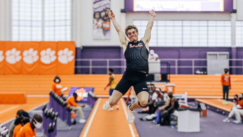 Georgia junior Matthew Boling got the 2022 indoor track and field season off to a quick start with a school record long jump of 27 feet, 0.75 inches and world best 200-meter time of 20.49 seconds at the Clemson Invite, the Bulldogs' first meet of the year. (Photo from UGA Athletics)