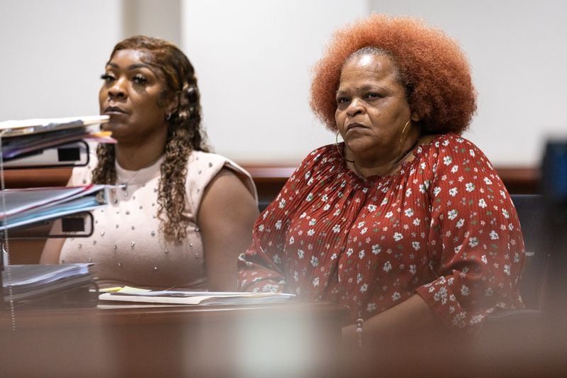 Pavilion Place property managers Lawan Sanders and Cynthia Carmichael appear in Atlanta municipal court for a May hearing over conditions at tenant Danielle Russell's apartment. No attorney for the owner attended the hearing, leaving them to testify on their own. (Arvin Temkar/arvin.temkar@ajc.com)