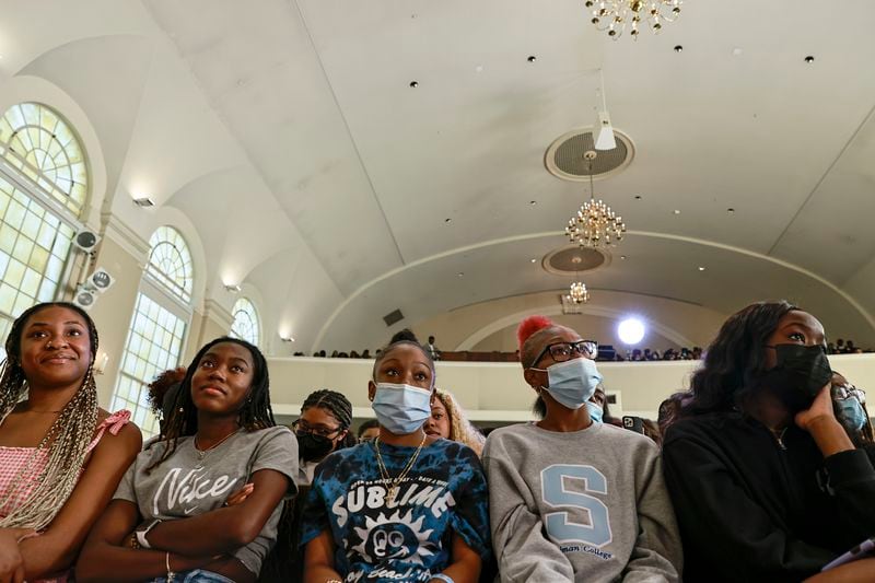 Spelman Students in Sisters Chapel at a fall event on campus featuring singers Alicia Keys and Brandi Carlile. September 23, 2022, at Spelman College. (Natrice Miller/natrice.miller@ajc.com)  