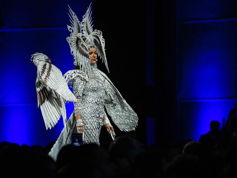  Miss Philippines Gazini Ganados  showcases her costume that represents her country at the Miss Universe Pageant National Costume Show in Atlanta on Friday, Dec. 6, 2019.  PHOTO BY ELISSA BENZIE/FOR THE AJC