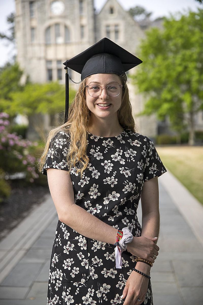 Oglethorpe University senior Haley Evans stands near a building on campus in Brookhaven, Wednesday, April 24, 2019. Evans will graduate this spring with a degree in sociology and Spanish, with a concentration in public health. Following graduation, she plans to return to her hometown of New Orleans and start on a path to becoming an elementary teacher. ALYSSA POINTER / ALYSSA.POINTER@AJC.COM