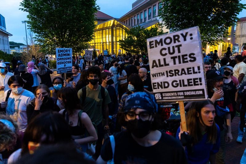 Pro-Palestine protestors rallied Thursday evening at Emory’s University campus in Atlanta. 