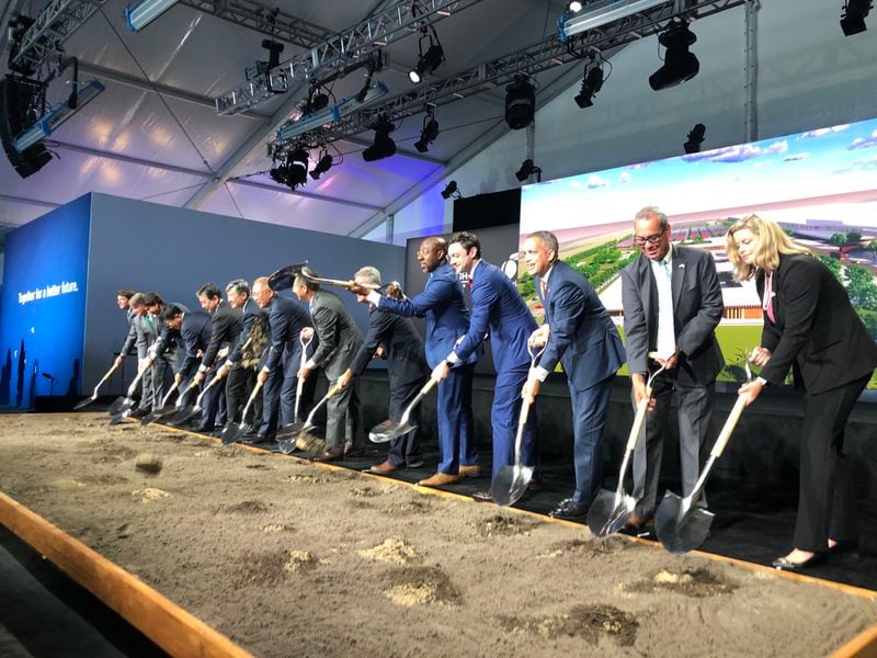 Political leaders and Hyundai Motor Group hold a ceremonial groundbreaking for the automaker’s new plant near Savannah in Ellabell, Georgia. (J. Scott Trubey/The Atlanta Journal-Constitution) 