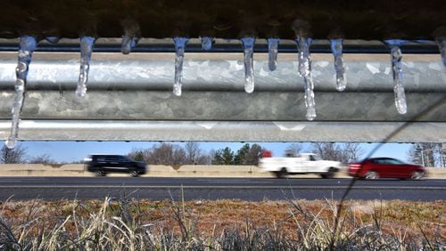 Icicles form on a fence on I-85 northbound near Old Peachtree Road exit in Gwinnett County in this January 2017 file photo.
