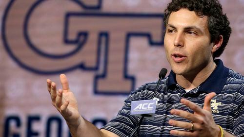 Georgia Tech head coach Josh Pastner answers a question during the Atlantic Coast Conference NCAA college basketball men's media day in Charlotte, N.C., Wednesday, Oct., 26, 2016. (AP Photo/Bob Leverone)