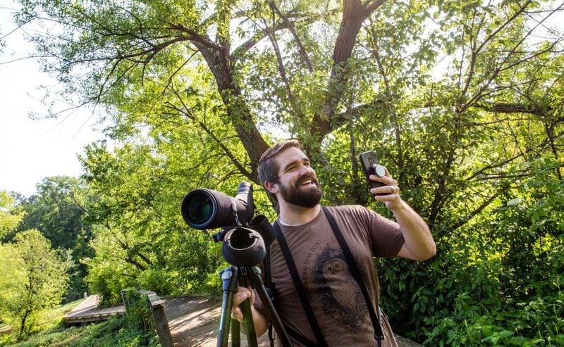 Adam Betuel, director of conservation at the Atlanta Audubon Society, usually hosts birding walks each week, but the gatherings have been postponed due to the COVID-19 outbreak. (Jenni Girtman for Atlanta Journal Constitution)
