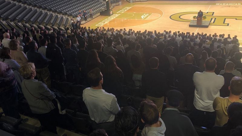 Hundreds gather to honor Georgia Tech football player Brandon Adams for a memorial service at McCamish Pavilion Monday, March 25, 2019.