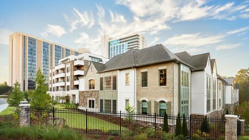 The Lenbrook senior living complex in Buckhead today includes two high-rise buildings, seen in the background, and the Kingsboro at Lenbrook, independent residences called Flats and Villa. (Courtesy Lenbrook)