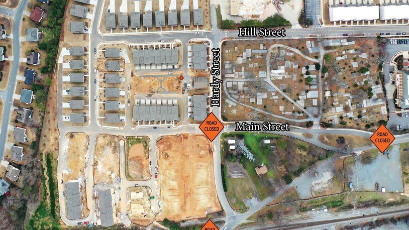 Construction for Duluth’s new Gwinnett County Public Library will require road closures in sections of Main Street and Hardy Street. (Courtesy City of Duluth)