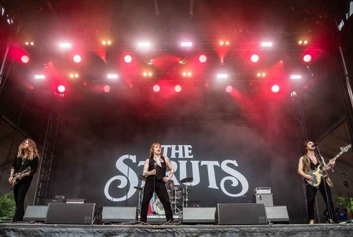 Atlanta, Ga: The Struts brought their brand of glam rock to a crowd that belted out every word at the Piedmont Stage on Sunday. Photo taken May 5, 2024 at Central Park, Old 4th Ward. (RYAN FLEISHER FOR THE ATLANTA JOURNAL-CONSTITUTION)