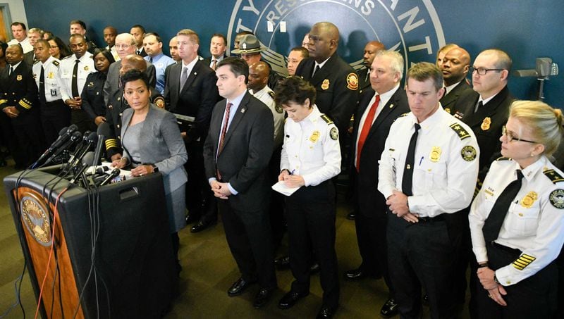 Atlanta Mayor Keisha Bottoms speaks during a news conference as the City of Atlanta and its local, state and federal partners discuss public safety and emergency preparedness plans leading up to the College Football Playoff National Championship to be held on January 8. More than 100,000 visitors expected for the game and related events over the weekend.