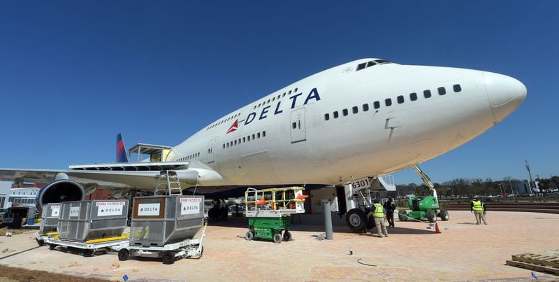 The exterior of the Boeing 747-400, one of the jetmaker’s iconic aircraft, is shown during a preview of Delta’s 747 Experience in March. Kent D. Johnson/AJC