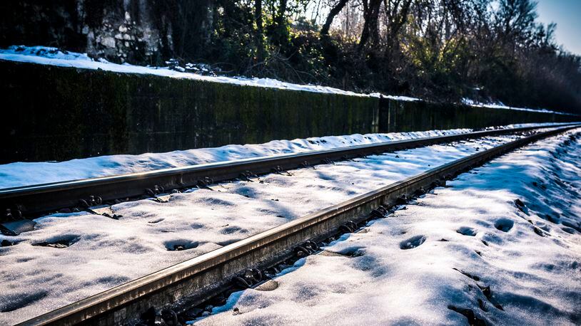 Snow-covered train tracks (stock photo)