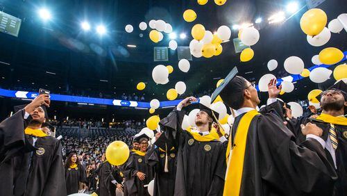 Georgia Tech holds graduation at McCamish Pavilion for students receiving Master's degrees in the College of Computing and Bachelor's degrees in Mechanical Engineers on Saturday, May 4, 2024.  (Jenni Girtman for The Atlanta Journal-Constitution)