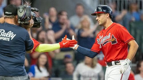 Matt Olson set the franchise’s single-season RBI record with a two-run homer in the first inning of Thursday's 5-3 victory over the Cubs. Olson now has 136 RBI, passing Hall of Famer Eddie Mathews’ high mark of 135 RBI in 1953. (Arvin Temkar / arvin.temkar@ajc.com)