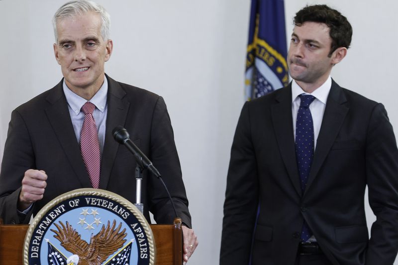U.S. Secretary of Veterans Affairs Denis McDonough (left) will be in Atlanta today to rename the Atlanta VA Medical Center for the late U.S. Sen. Max Cleland. U.S. Sen. Jon Ossoff, D-Ga., (right) is expected to be on hand. (Natrice Miller/natrice.miller@ajc.com)  