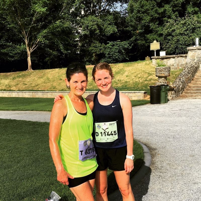 Atlantans Laurie Silberman, 61, and her 28-year-old daughter, Cari Buchwald will run in the Peachtree. After each race, they lay all of their Peachtree T-shirts on a bed and reminisce about each one. This year will be the 28th for Silberman.CONTRIBUTED