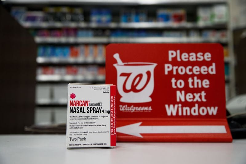 In this photo illustration, a package of NARCAN (Naloxone) nasal spray sits on the counter at a Walgreens pharmacy, August 9, 2017 in New York City. New York Governor Andrew Cuomo announced in August that no-cost or low cost Naloxone (NARCAN), a drug that can help reverse the effects of an opioid overdose, will be available at all pharmacies across New York state. (Photo Illustration by Drew Angerer/Getty Images)