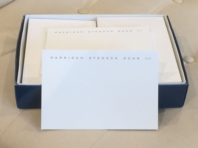 Harrison's personal stationery is simple and elegant.