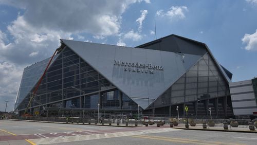 June 15, 2017 Atlanta - Exterior of Mercedes-Benz Stadium during a media tour of Mercedes-Benz Stadium on Thursday, June 15, 2017. HYOSUB SHIN / HSHIN@AJC.COM