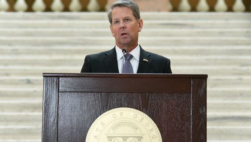 August 19, 2021 Atlanta - Gov. Brian Kemp makes remarks on an executive order during a news conference at the Georgia State Capitol building on Thursday, August 19, 2021. Gov. Brian Kemp signed an executive order Thursday that he said would ÒprotectÓ private businesses by barring local governments from forcing them to enact vaccine requirements, indoor capacity limits and mask rules aimed at stemming the spread of the coronavirus pandemic. (Hyosub Shin / Hyosub.Shin@ajc.com)