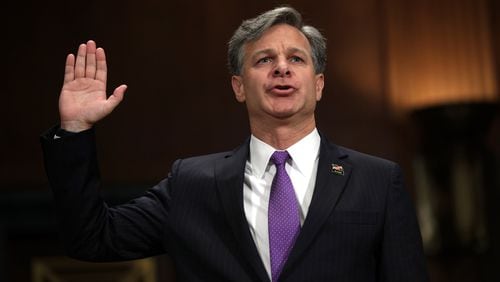 FBI director nominee Christopher Wray is sworn in during his confirmation hearing before the Senate Judiciary Committee on July 12 in Washington. The U.S. Senate voted 92-5 on Tuesday to confirm Wray’s appointment. (Photo by Alex Wong/Getty Images)