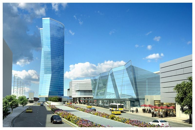 Artist rendering of a proposed hotel to be built on the site of the Georgia Dome. HANDOUT