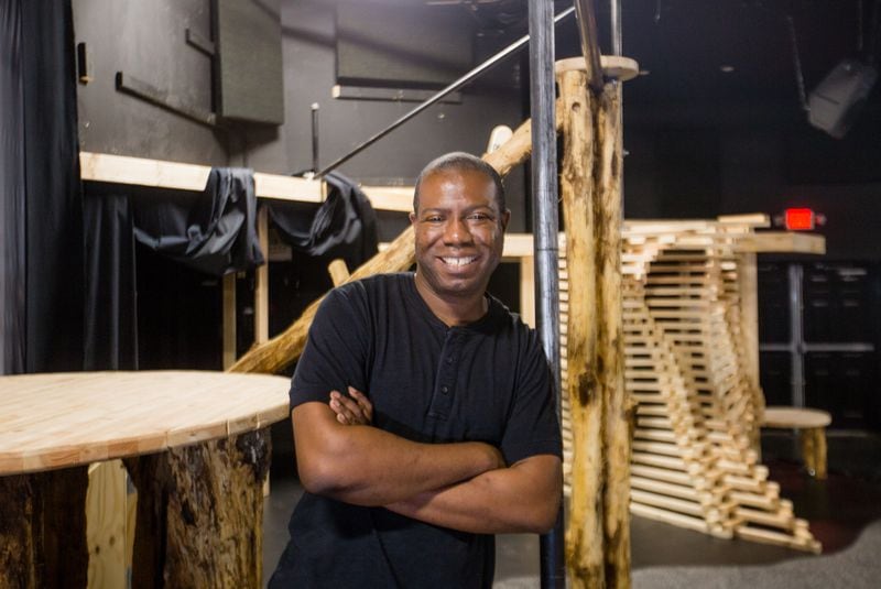 Dad's Garage is celebrating 25 years of funny where artistic director Jon Carr is onsite for the first time in 5 months Monday, Aug 3, 2020.  The venue still has the stage ready for the parkour show planned for March while the comedy co-op holds all shows and lessons online.  (Jenni Girtman for The Atlanta Journal-Constitution)