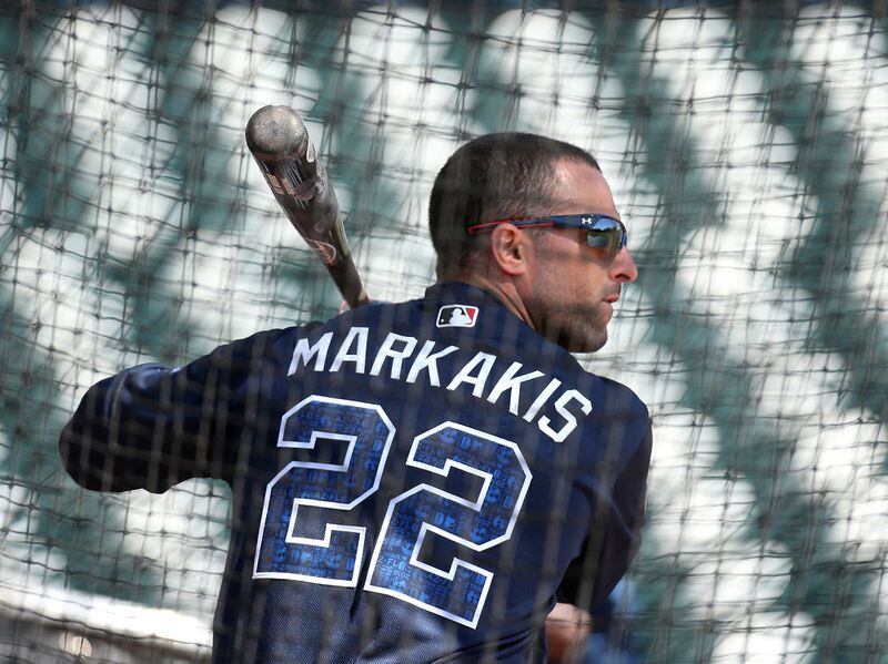 Nick Markakis had shaved off his beard and reported stronger and fitter than he did a year ago, the result of being able to have a normal offseason compared to the restrictions he faced the previous winter coming off neck surgery. (Curtis Compton / ccompton@ajc.com)