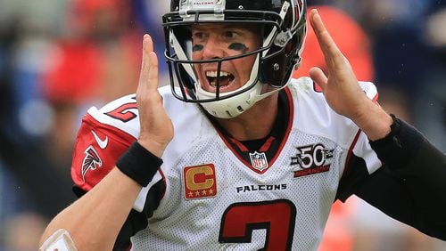 102515 NASHVILLE: -- Falcons quarterback Matt Ryan audibles a play against the Titans at the line of scrimmage during the first half in a football game on Sunday, Oct. 25, 2015, in Nashville. Curtis Compton / ccompton@ajc.com