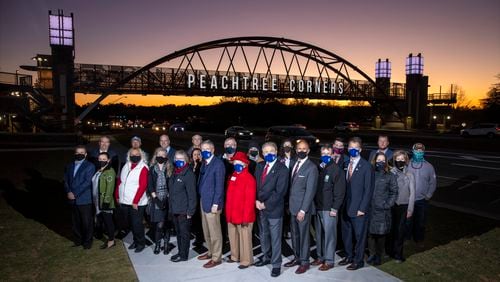Peachtree Corners bridge dedication at the Town Center Tuesday, Nov. 17, 2020 in Peachtree Corners, Ga. (Photo Courtesy City of Peachtree Corners and Jason Getz/GETZ IMAGES)