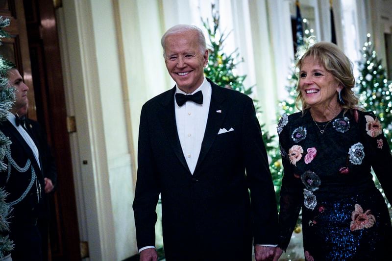 President Joe Biden and first lady Jill Biden will participate in a Toys for Tots event today. They are pictured arriving at a ceremony for Kennedy Center honorees at the White House in Washington on Dec. 4, 2022. (Pete Marovich/The New York Times)