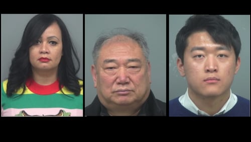(From left to right) Gertrude Illescas, Ki Won Kim and Bagjoon Kim have been charged in an alleged scam involving fraudulent work orders at a Gwinnett apartment complex.