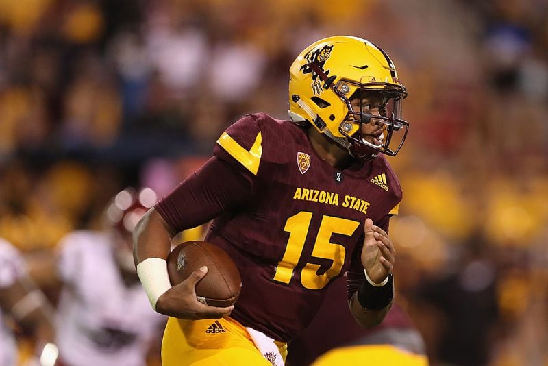 TEMPE, AZ - OCTOBER 22:  Quarterback Dillon Sterling-Cole #15 of the Arizona State Sun Devils in action during the first half of the college football game against the Washington State Cougars at Sun Devil Stadium on October 22, 2016 in Tempe, Arizona.  (Photo by Christian Petersen/Getty Images)
