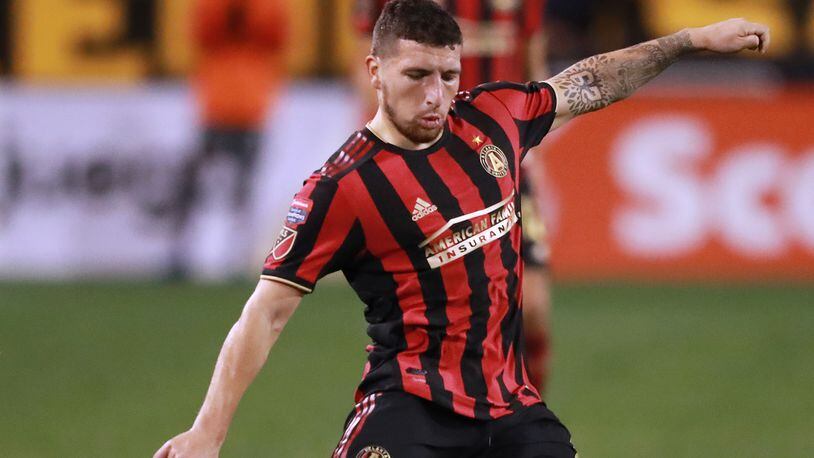 Atlanta United midfielder Eric Remedi works against C.S. Herediano in their CONCACAF Champions League soccer match on Thursday, Feb. 28, 2019, in Kennesaw.