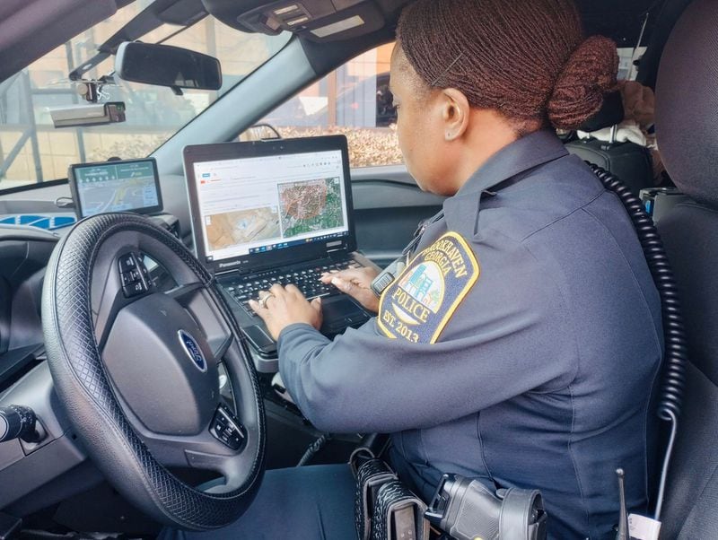 Officer A. Hawkins with the Brookhaven Police Department uses the Live911 technology, which was introduced in October.