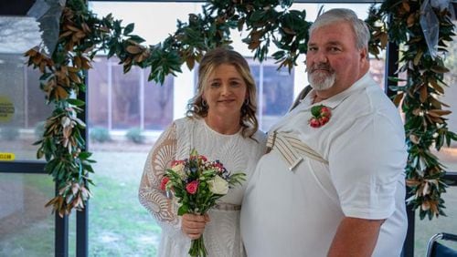 Marsha and Michael Robinson were wed at Phoebe Putney Memorial Hospital's Inpatient Rehab Center in a ceremony planned and attended by the staff. Michael is recovering from a stroke. (Courtesy of Phoebe Putney Memorial Hospital)