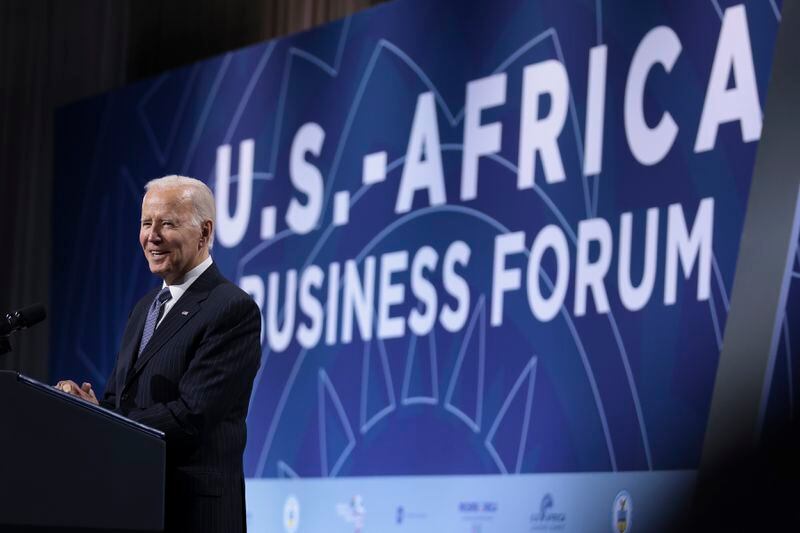 President Joe Biden speaks at the U.S.-Africa Business Forum at the Walter E. Washington Convention Center in Washington on Wednesday, Dec. 14, 2022. (Oliver Contreras/The New York Times)