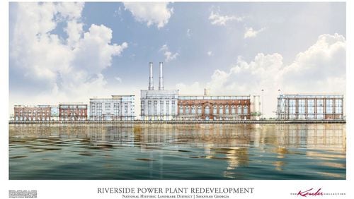 A rendering of the $250 million Plant Riverside District in Savannah, a mixed-use development along the Savannah River and the city’s historic Riverfront, that is expected to include two hotels, restaurants, bars, a gallery, rooftop event space and a spa. Rendering courtesy of The Kessler Collection