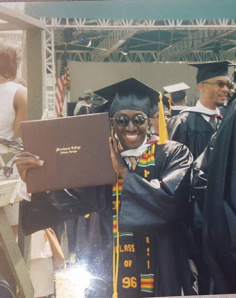 Marc Watkins, an Atlanta attorney, at his Morehouse College graduation in 1996. He remembers noted attorney Johnnie Cochran, fresh off of the O.J. Simpson trial, was the commencement speaker.