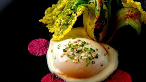The pan Asian egg at The Alden is made with soft coddled farm egg, bok choy, ginger and rice cracker. / Photo by Chip Bergmann
