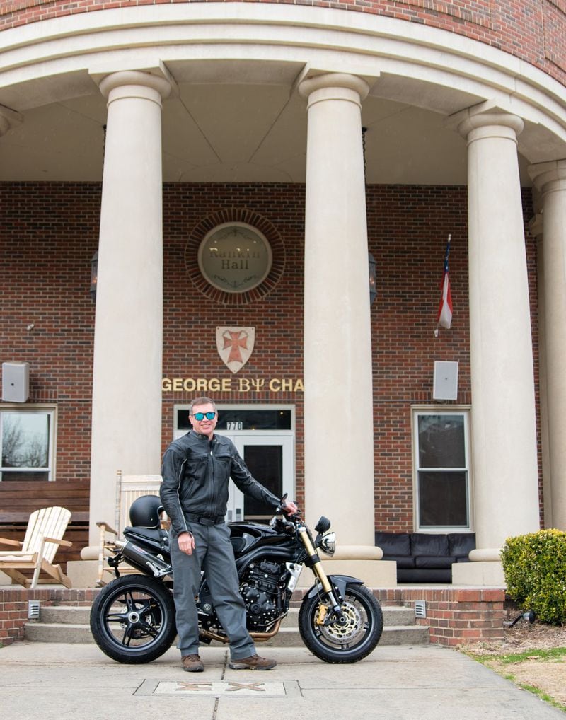 Chef Dieter Quinn and his motorcycle in front of the Sigma Chi fraternity house at Georgia Tech. CONTRIBUTED BY HENRI HOLLIS
