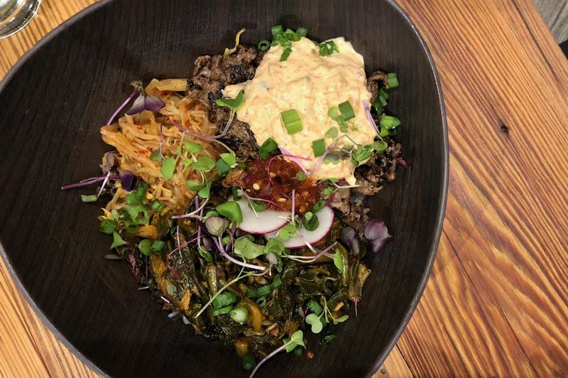 At Ba Bellies, collard kimchi brings bite to the lunchtime bulgogi bowl. Photo: Brad Kaplan