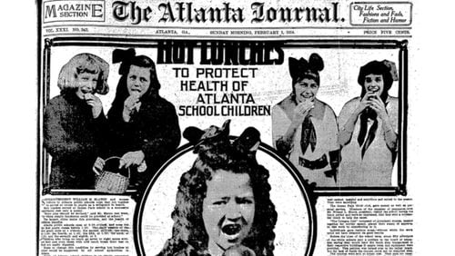 The Feb. 1, 1914, Atlanta Journal Sunday magazine section presented readers with two guest columns advocating for starting lunch programs in the city's schools, something other major U.S. cities had already implemented. AJC PRINT ARCHIVES