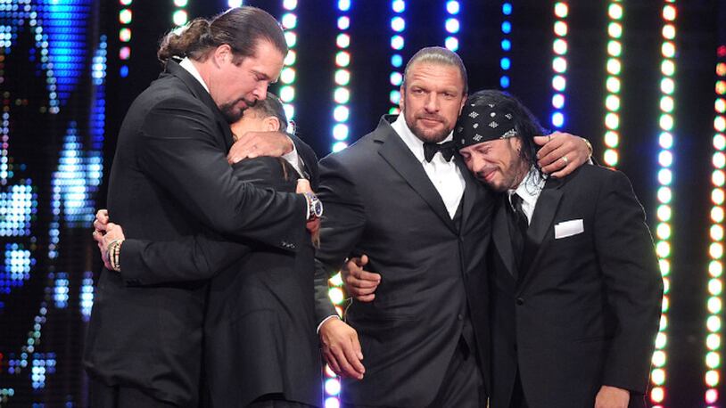 ATLANTA, GA - APRIL 02:  Kevin Nash, Hall of Fame inductee Shawn Michaels, Triple H and X-Pac attend the WWE 2011 Hall Of Fame Induction at Philips Arena on April 2, 2011 in Atlanta, Georgia.  (Photo by George Napolitano/FilmMagic)