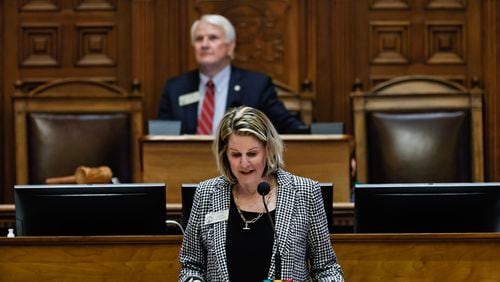 State House Speaker Pro Tem Jan Jones, a Republican from Milton, is the sponsor of House Bill 1010, which would provide six weeks of paid parental leave to state workers. The House passed the measure Thursday. (Natrice Miller/natrice.miller@ajc.com)